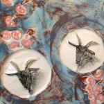 Goat tile in white earthenware painted, with transparent glaze. SOLD