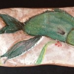 Green fish using maiolica technique.