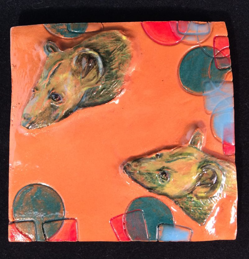 Hyena plaque on earthenware, glazed and painted. SOLD.
